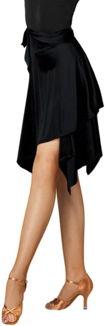ZX Women's Latin Salsa Tango Dance Skirt Hip Scarf Smooth Swing Irregular Dancewear Ballroom Dance Dresses for Practice Black