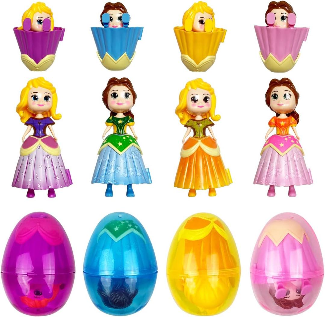 Pinkiwine 4 Pack Jumbo Princess Deformation Eggs Prefilled Easter Eggs with Toys Inside for Kids Girls Boys Easter Gifts Easter Basket Stuffers