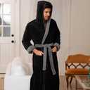 Alexander Del Rossa Mens Robe with Hood, Plush Fleece Hooded Mens Bathrobe, Big and Tall Bath Robe for Men (L)