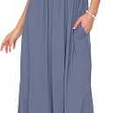 AUSELILY Womens Off The Shoulder Dress Summer Casual Long Ruffle Party Side Split Beach Maxi Dresses with Pockets, XXL