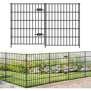 Metal Garden Fence with Gate 33.3in (H) x 23.3ft (L), 1 Gate + 9 Panels Dog Fence Border Fence Animal Barrier, No Dig Garden Fencing for Yard Flower Bed Lawn Patio Outdoor, PIN332810G Black
