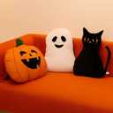 Percozzi Halloween Ghost Throw Pillow, Sofa Decorative Throw Pillow, Cuddly Pumpkin Black Cat Shaped Stuffed Pillow, Furry Spooky Ghost Plush Modern Home Decor