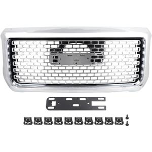 Chrome Grill Compatible With 2014-2015 GMC Sierra 1500 Denali Style Front Bumper Hood Upper Grille Replacement 23254462