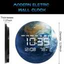 Digital Wall Clock, LED Moon/Earth Design, Temperature Display, 7.87 x 7.87 inches (Earth, 12.59 INCH)