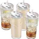 SevvyNaut 20 oz Glass Tumbler with Lid and Straw, 3 Pack Clear Ribbed Iced Coffee Cup, High Borosilicate Glass Tumbler, Reusable Vintage Glassware for Iced Coffee, Smoothies, Cocktails, and Juices