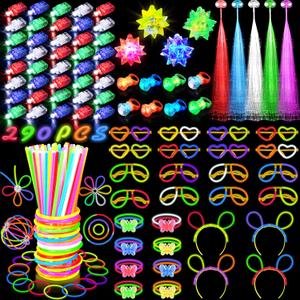 Glow in the Dark Party Supplies for Kids Adults, Light Up Party Favors with 57 LED Light Up Toys, 100 Glow Sticks Bulk DIY Glow Necklaces Glasses Bracelets Headband, Neon Party Supplies & Decorations