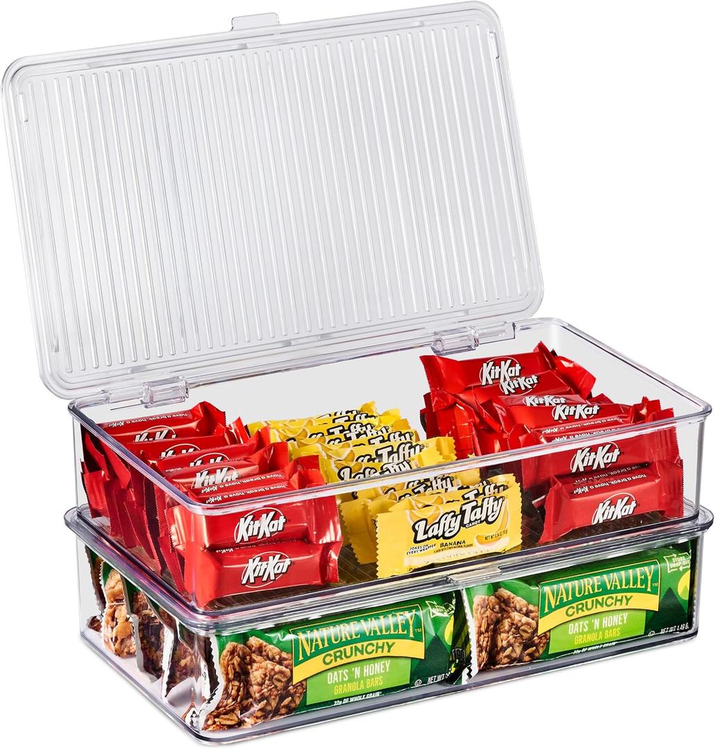 Sorbus Fridge Organizer & Pantry Storage with Lids- Clear Plastic Freezer Organizer Bins- MultiPurpose & Versatile Stackable Cabinet Organizers- Cosmetics,Office Supplies,Food Snack Organizers- 2 Pack (Small)