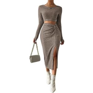 SISKIN Sweater Dress, Fall Slim Fit Long Sleeve Midi Twist Split Cut Out Knit Sexy Casual Dressy Dresses for Women 2025 (Khaki)
