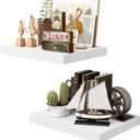 White 12 Inch Deep Floating Shelves Set of 2, Rustic Wood Shelving Live Edge Shelves Display, Bathroom Wall Shelf Decor for Living Room, Kitchen, Office (15.6 in W x 11.8 in D x 1.5 in H)