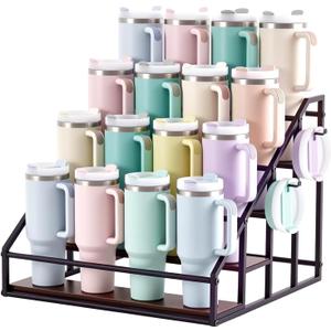 Nuanchu 4 Tier Water Bottle Organizer, 40 oz Large Handled Tumbler Organizer Holder for 16 Cups, Large Metal Cup Holder for Kitchen Cabinet Countertop Pantry, Bottle Storage Stand Gift for Family