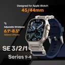 TAURI Silicone Band for Apple Watch Bands SE/Series 9/8/7/6/5/4 44/45mm [Stainless Steel Metal Connector + Liquid Silicone Strap] for iWatch 45mm/44mm Adjustable Band Men Women, Navy Blue