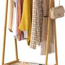 FILWH Bamboo Clothes Rack with Storage Box Foldable Garment Holder Coat Rack Freestanding Coat Stand Child Clothing Stand for Hanging Coat Dress up Racks (Natural, Large), 15"D x 34"W x 41.7"H