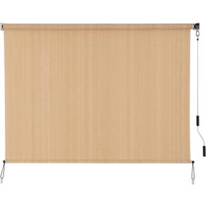 SEEYE Outdoor Sunshade Roller Shades 120" W x 96" H, Cordless Roll Up Shade Blinds Privacy Screen with 90% UV Protection, Exterior Patio Shade Cloth for Porch Pergola Balcony Backyard Windows, Walnut