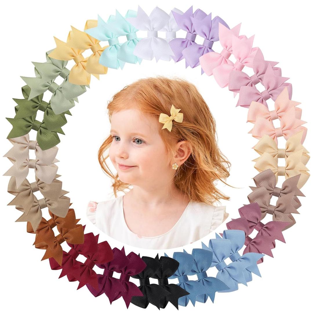 doboi 40PCS 2'' Baby Hair Bows Clips Fully Lined Grosgrain Boutique Solid Ribbon Mini Bows for Girls Teens Infants Kids Toddlers Newborn