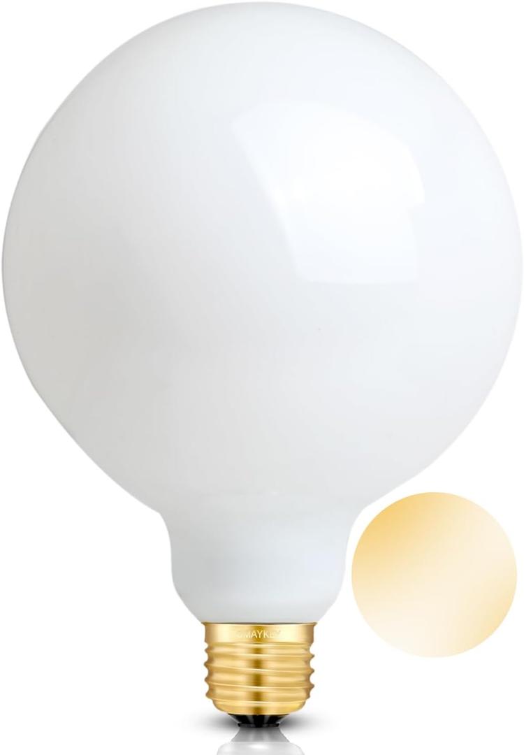 OMAYKEY 10W Dimmable Large LED Globe Bulb, Opal Glass Bulb 80W Equivalent 800 Lumens, 3000K Soft White E26 Medium Base, Vintage Edison G125 Oversize Globe Milky LED Filament Light Bulb, Deep Dimming