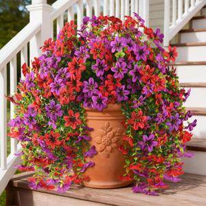 Artificial Flowers for Outdoor Faux Hanging Plants Spring Outside Decor | 2 Bundles Fake Silk Flowers Realistic Outdoor Flowers No Fade UV Resistant Porch Patio Window Yard Balcony Garden Decoration