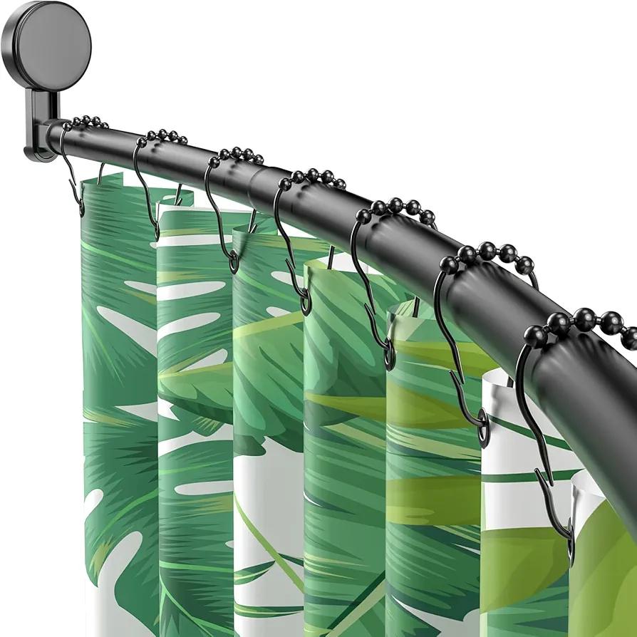 Curved Shower Curtain Rod 42-74 Inch Suction cup Shower Curtain Rod for Bathroom or Windows Shower Curtain Tension Rod Tension Rod for Windows Adjustable Length Black