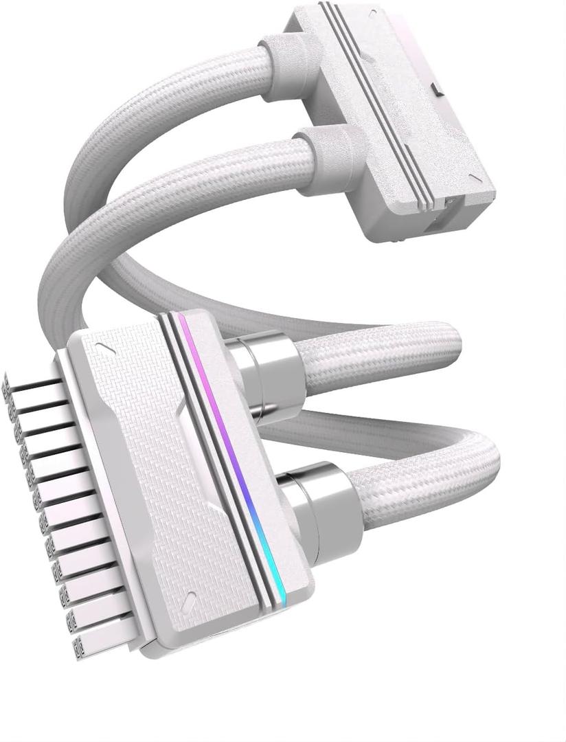 EZDIY-FAB UNIFAS ARGB 24Pin PC PSU Extension Cable,16AWG ATX 24Pin Power Extension,Unified Dual-Tube Design for Clean PC Cable Management,White