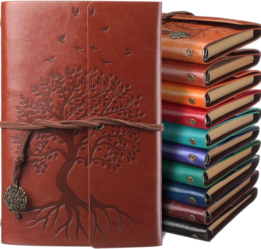PU leather Journal notebooks Tree Life Bound Journals Diary Vintage Refillable Blank Notebook Retro Leather Notebook Blank Loose Leaf Travelers Journal for Women Men, 7 Inch (Vivid Color,10 Pcs)