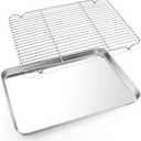 E-far Cookie Sheet with Rack Set, Half Sheet Baking Pan for Oven Cooking, 18”x13” Stainless Steel Rimmed Tray with Wire Cooling Rack for Roasting Broiling Bacon Meat Steak - Dishwasher Safe