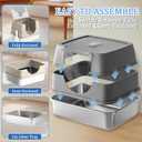 Enclosed Cat Litter Box with Flip-Top Lid, Stainless Steel Large Covered Litter Box, High Sided Metal Litter Pan with Litter Scoop & Mat, Odor Control, Leak Proof, Easy Cleaning, Grey