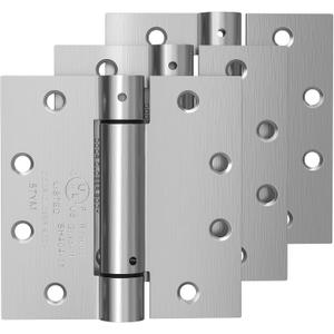 3 Pack Self Closing Door Hinges, 4.5 Inch Spring Loaded Door Hinges with Square Corners, Adjustable Tension for Garage, Front, Back Door, UL Listed, Left and Right Hand (Brushed Nickel)