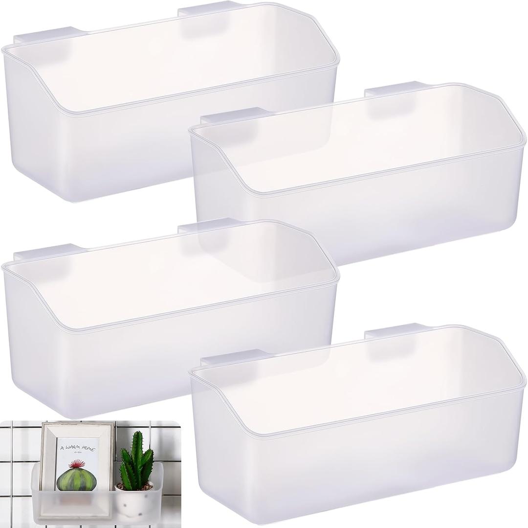 Gridwall Baskets, Grid Wall Storage Bin Plastic Grid Wall Panels Bins for 3 Inch Gridwall Panel for Organizing Storage Display Kitchen Home Office Garage Bathroom(Clear,4 Pcs)