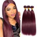 Brazilian Burgundy 99J Human Hair Bundles 20 22 24 Inch Straight Wave Bundles Human Hair 11A Unprocessed Virgin Quick Weave Hair for Black Women, #99J Burgundy S