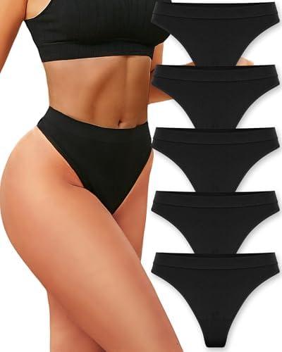 ROSYCORAL High Waisted Thong for Women Panties Breathable Sporty Tangas Seamless No Show Underwear Pack,Size M, 5 pieces