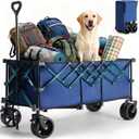 DUMOS 49''L Collapsible Extended Wagon with 440LBS Capacity, Heavy Duty Wagons Garden Cart with All-Terrain Big Wheels & Drink Holders, 250L Foldable Carts for Sports, Shopping, Camping, Blue