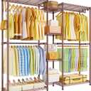 Ulif E4 Clothes Rack, Heavy-Duty Garment Rack, Metal Freestanding Clothing Organization Storage System Can Be L-Shaped with Shelves and Hangers, Max Load 962lbs, 71.6" W x 14.5" D x 79.3" H, Bronze