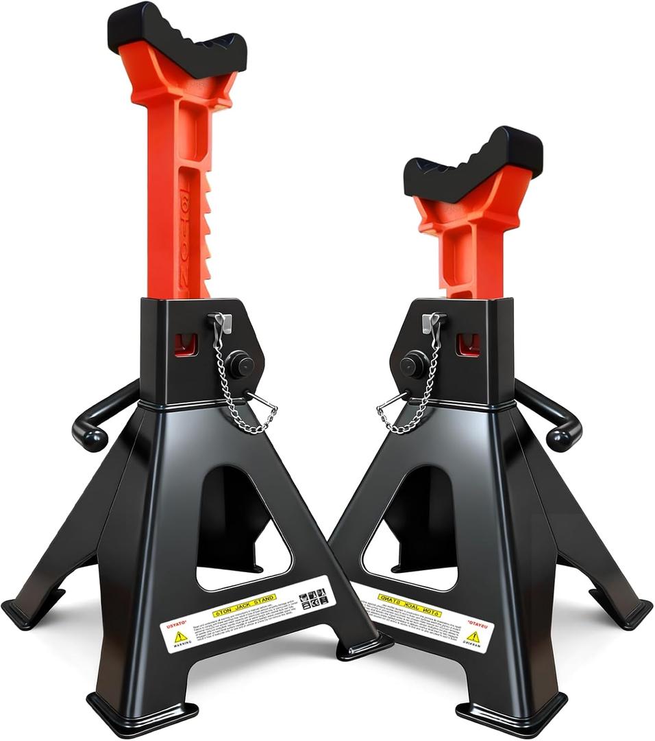 6 Ton Jack Stands (13,200Lbs) - Heavy Duty Car Jack Stand with Double Pin Locking, Adjustable 15.6"-23.4" Height, Extra Rubber Pads for Trucks, Garage, Home,DIY Use - 1 Pair Black