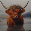 Framed Large Wall Art for Living Room, Highland Cow Canvas Wall Decor, Large Mountain Animal Pictures Framed Painting, Natural Landscape Artwork for Bedroom Office Home Decor 36L'' × 24W''