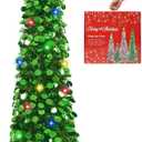 MACTING Pop Up Christmas Tree with 50 LED Lights 5FT Collapsible Tinsel Pencil Tree Easy-Assembly Coastal Glitter Artificial Tree for Porch Apartment Corner Home Party Indoor Xmas Decorations,Green
