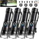 4 Pack Rechargeable LED Flashlights High Lumens, 90,000LM Super Bright Flashlight, Adjustable 5 Modes Powerful Flash Light with USB Cable, Waterproof Handheld Flashlight for Home Camping Emergencies