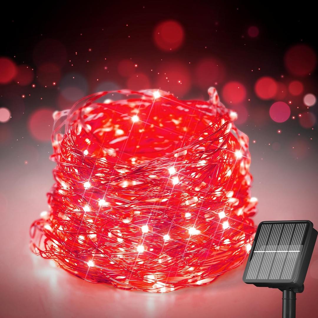 Solar String Lights for Outside, 72Ft 200 LED Solar Fairy Lights with 8 Modes, Solar Powered Fairy Lights Waterproof for Christmas Tree Garden Party WeddingRed (1 Pack)