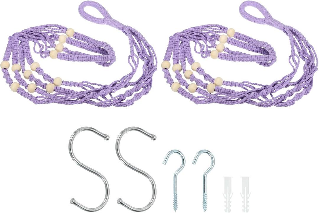 PATIKIL Macrame Hanging Planter, 2 Pack 35 Inch Handmade Hanging Plant Holders Flower Pot Hanger Flower Pot Hanger for Indoor Outdoor Decor, Purple