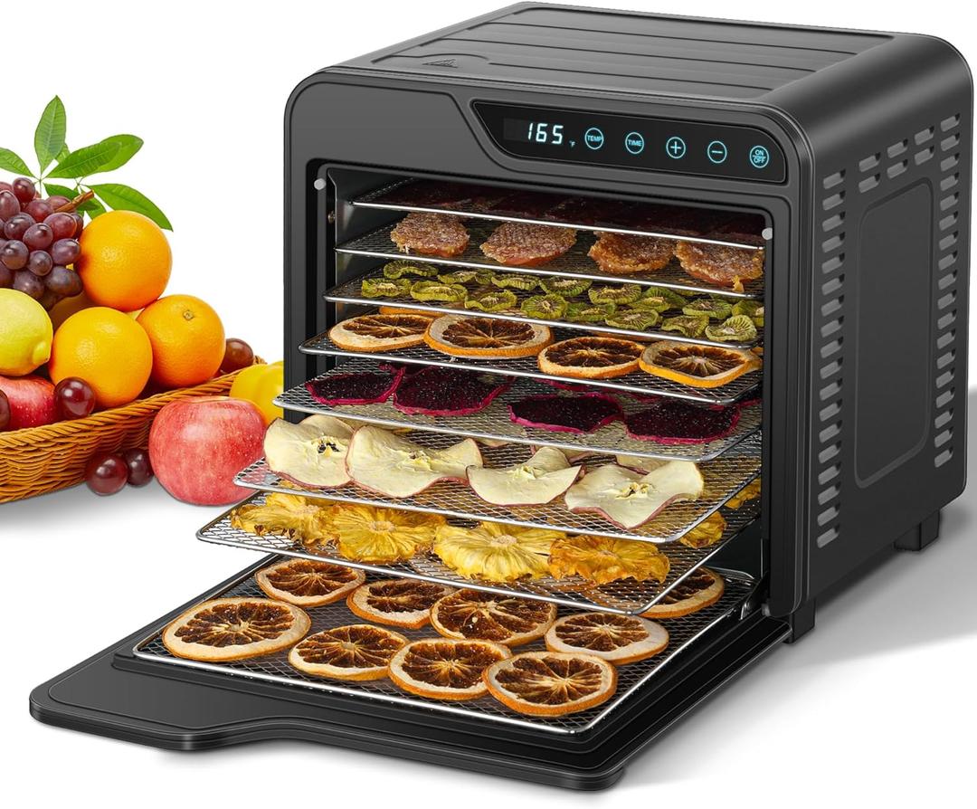 Food Dehydrator, 8-Tray Stainless Steel Jerky Dehydrator, 625W Food Dryer with Adjustable Timer & Temperature, 165F dehydrators for Jerky, Dog Treats, Herbs, Fruit, and Yogurt (50 Recipes)