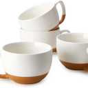 Teocera Beige Coffee Mugs Set of 4, 16 oz Ceramic Coffee Mug, Large Mug Set with Handle for Cold or Hot Drinks like Cocoa, Latte, Milk, Cereal, Durable Porcelain with Nordic Style