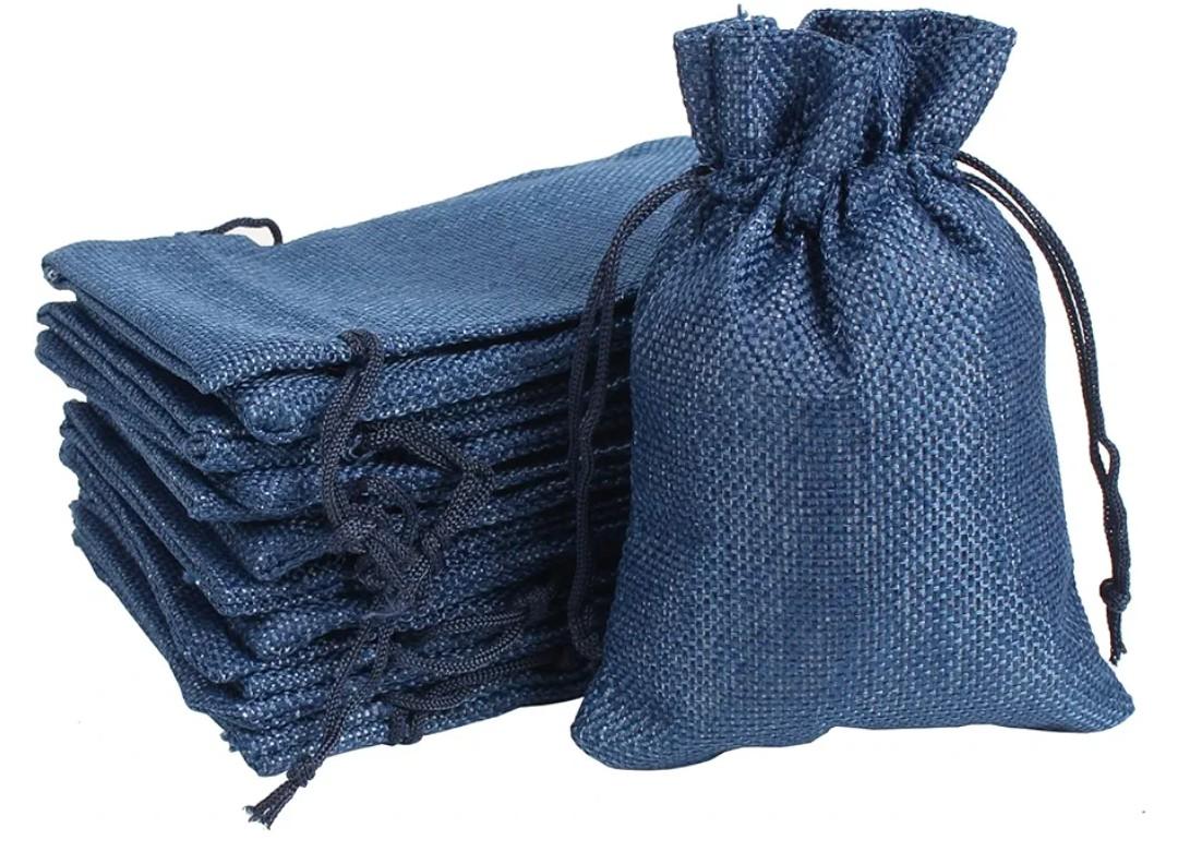YANGBOYY Burlap Bags, 100 Packs 5''x7'' Burlap Drawstring Gift Bag Party Favor Pouch Linen Jewelry Pockets for Christmas Thanksgiving Easter Valentine's Day Presents Arts Crafts (5''x7'', Navy Blue