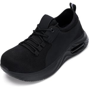 Ulogu Steel Toe Shoes for Women Men Wide Toe Box Work Shoes Waterproof Safety Sneakers Non Slip Thick Sole Black 12.5 Wide Women/10.5 Wide Men