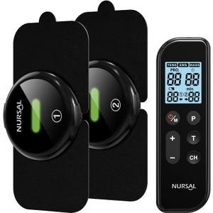 NURSAL Wireless TENS Unit Muscle Stimulator, Dual Host TENS EMS Machine for Pain Relief, 18 Modes 20 Intensity Remote Control Pulse Physical Electrotherapy for Back Shoulder Pain (2 Pads) (Black)