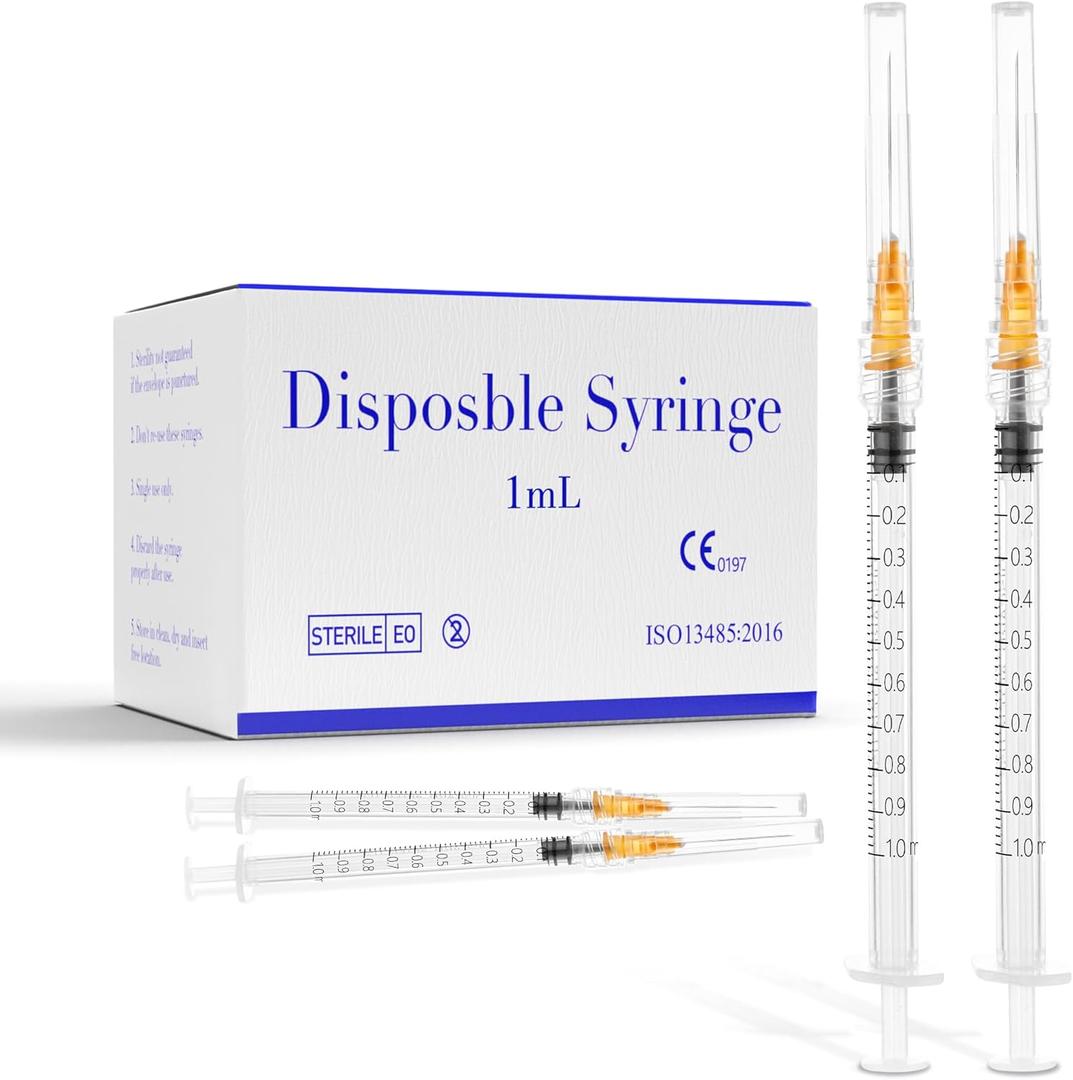 20 Pack 1ml Syringes 25G 1 Inch Lab Disposable Individually Sealed Packed, Luer Lock Syringes for Industrial Scientific Labs, Liquids Measuring and Dispensing