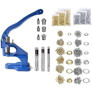 Hand Press Grommet Machine Grommets Eyelet Tool Kit, Including Grommet Machine, 3 Dies (#0#2#4), 2400Pcs Grommets for Banner,Awning,Signs,Poster,Curtain, DIY Craft (Alloy_Steel)