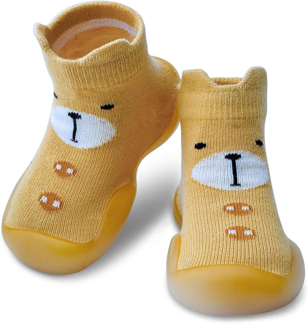 Baby Shoes Boys Girls First Walking Shoes Non Slip Soft Sole Sneakers Toddler Infant Babygirl Sock Shoes (Yellow)
