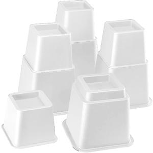 HOME IT Adjustable Bed Risers - Elevation in 3, 5 or 8 Inch - Heavy Duty Stackable Furniture Risers Supports 1,300 lbs - for Under-Bed Storage, College Dorms, Table and Couch, 4 Pack White