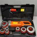 Electric Pipe Threader, Upgraded Pipe Threading Machine Uses Pure Copper Motor, Portable Handheld NPT Threader Kit with 6 HSS Dies 1/2"-2"