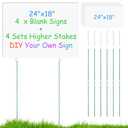 DUNPUTE 4 Pack Blank Yard Signs with Stakes 18x24 Inch, Garden Yard Signs with Lengthen Stakes, Waterproof Outdoor Lawn Decor for Birthday, Garage Sale, Open House, Guidepost (24 * 18 Inch/ 4 Pack)
