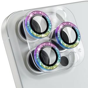 Choiche Compatible for iPhone 16 Pro/iPhone 16 Pro Max Camera Lens Protector, Bling Camera Cover with 9H Tempered Glass Lens Screen Protector Metal Ring Decoration Accessories (Clear-Colorful)