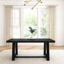 Plank+Beam 72 Inch Farmhouse Dining Table, Solid Wood Rustic Kitchen Table, Large Wooden Rectangular Dinner Table for Dining Room, Home Office, Living Room Furniture, Easy Assembly, Black Wirebrush